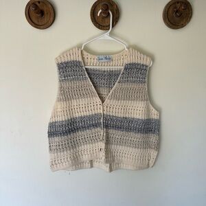 Vintage cotton forever stripped crochet knit sweater vest button front tank XL